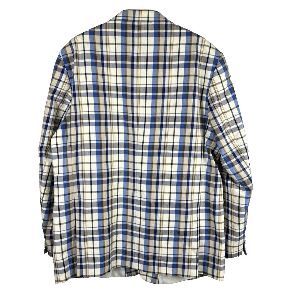 Marco Grossi Mens Blazer Size 48Long Blue Plaid 2-button Closure - Picture 3 of 10